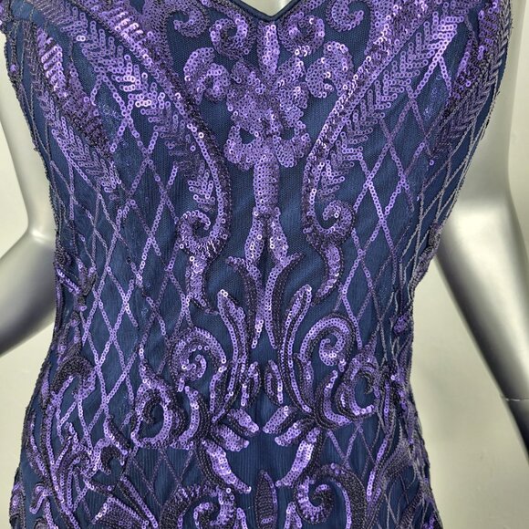 NWT~$695~AVA PRESLEY~8/10~NAVY PURPLE SEQUIN MERMAID PROM PAGEANT FORMAL DRESS - Picture 3 of 16